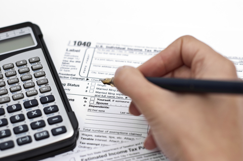 Closeup of Tax Document and calculator